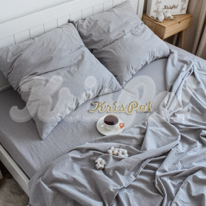 Двуспальное постельное белье ™KrisPol, вареный хлопок 87119-2, (светло-серый)