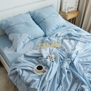 Двуспальное (Евро) постельное белье ™KrisPol, вареный хлопок 87121-3, (голубой)
