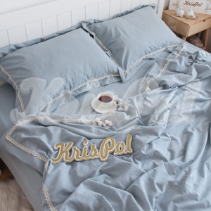 Двуспальное постельное белье ™KrisPol, вареный хлопок 88114-2, (серо-голубой)
