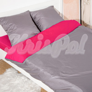 Полуторное постельное белье ™KrisPol, сатин 99037-1, серый и малиновый