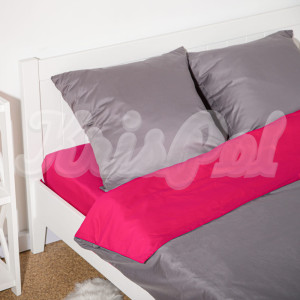 Полуторное постельное белье ™KrisPol, сатин 99037-1, серый и малиновый