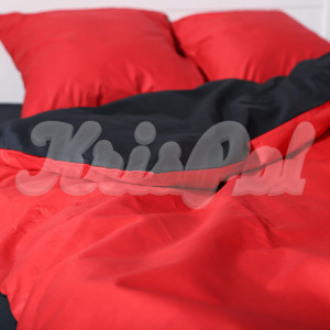Двоспальна (Євро) постільна білизна ™KrisPol, сатин 990546-3, чорний та червоний