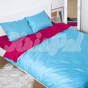 Полуторное постельное белье ™KrisPol, сатин 992229-1, голубой и малиновый