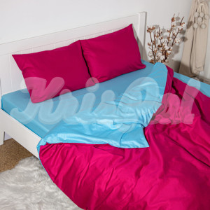 Полуторное постельное белье ™KrisPol, сатин 992792-1, малиновый и голубой