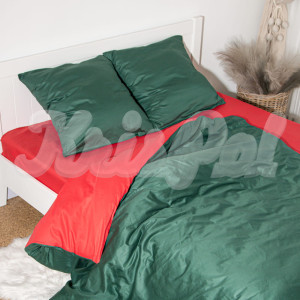 Двуспальное (Евро) постельное белье ™KrisPol, сатин 994650-3, зелений та червоний