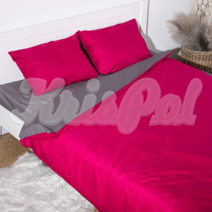 Полуторное постельное белье ™KrisPol, сатин 995222-1, малиновый и серый